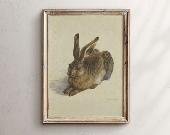 Vintage Rabbit Print, Hare Print, Easter Print Vintage Animal Art, Wild Hare, Rabbit Print, Bunny Art, Wild Animal Art, Farmhouse Wall Art