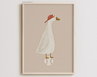 Silly Goose Art Print, Baseball Cap, Sports Nursery Decor (Digital Download)