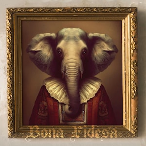 Elephant Portrait, Dark Academia Decor, Surreal Art Print, Eclectic Home Decor, Renaissance Pet, Safari Nursery Decor, Victorian Animal