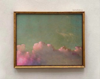 Funky Pink Clouds Landscape Art Print, Eclectic Wall Decor (Digital Download)