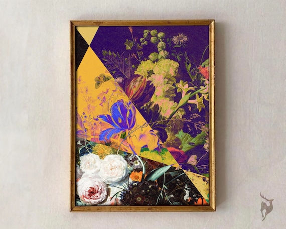 Colorful Floral Collage Art Print, Eclectic Maximalist Decor (Digital Download)