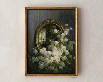 Vintage Floral Oil Painting Print: Moody Baroque Wall Art (Digital Download)
