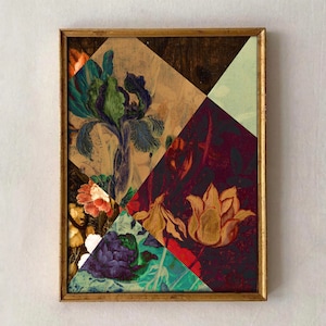 Maximalist Wall Art, Altered Art, Colorful Flower, Eclectic Gallery Wall Print, Moody Wall Art, Vintage Oil Painting, Digital Download