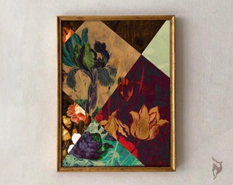 Eclectic Floral Collage Art Print, Maximalist Gallery Wall (Digital Download)