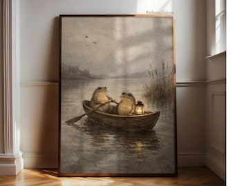 Whimsical Frog Poster | Vintage PRINTABLE Cottagecore Animal Art Moody Nature Wall Decor Funny Art Print Digital Download Artwork