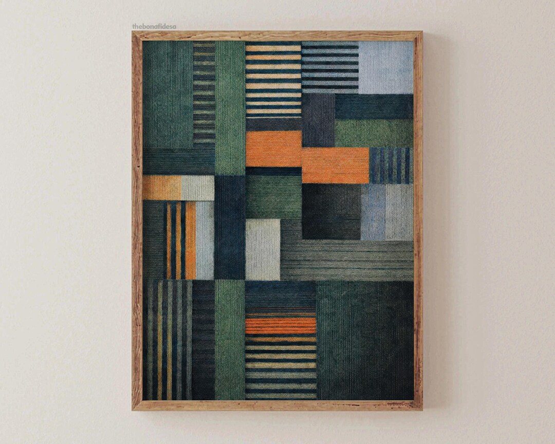 Mid Century Modern Geometric Wall Art Print, Abstract Striped Blocks ...
