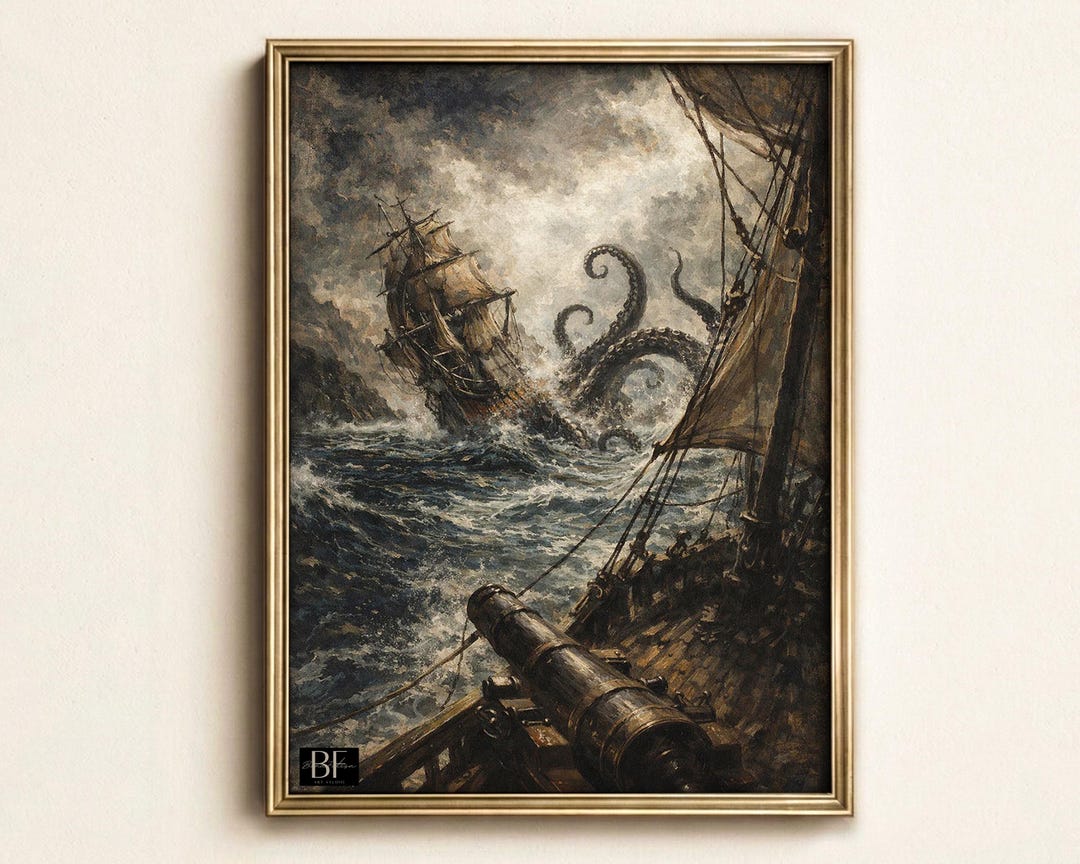 Lure of the Kraken Revised Print,gothic Pirate Ship Art,nautical Sea ...
