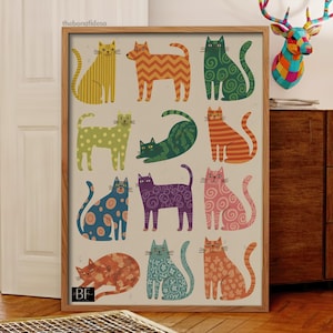 Illustration de chat fantaisiste, art pop abstrait (téléchargement numérique) image 1