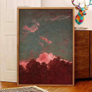 Stimmungsvoller Wolken Wandbild, Stimmungsvoller Himmel Druck, Rosa Grün Wandbild, Moderne Kunst, Geschenk für Kunstliebhaber
