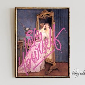 Self Love Art, Eccentric Decor, Pretty Art Print, Pink Boho Decor, Female Printable Art, Rococo Female Print, Maximal Art, Apartment Art