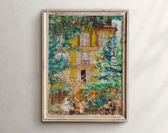 Antique French Cityscape Painting, Farmhouse Wall Decor (Printable)