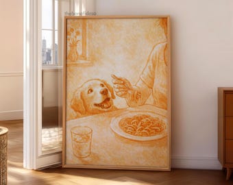 Sneaky Dog Kitchen Print, Abstract Coffee Wall Art, Funny Diner Decor, INSTANT download Whimsical Animal Sketch, Scandi Breakfast Poster