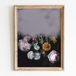 花柄アートプリント、ファンキーなウォールアート、マキシマリストな装飾、ギャラリーウォール、ムーディな花、フェミニンなカラフルなプリント、ヴィンテージの油絵、改造アート