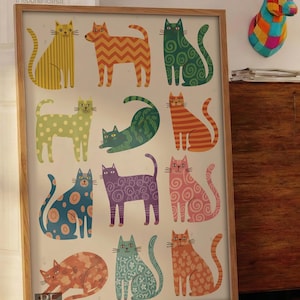 Illustration de chat fantaisiste, art pop abstrait (téléchargement numérique) image 18