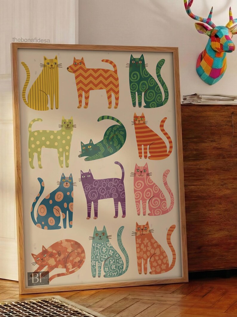 Illustration de chat fantaisiste, art pop abstrait (téléchargement numérique) image 18
