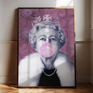 Queen Elizabeth Bubble Gum Pop Art Print, Funky Maximalist Decor (Digital Download)