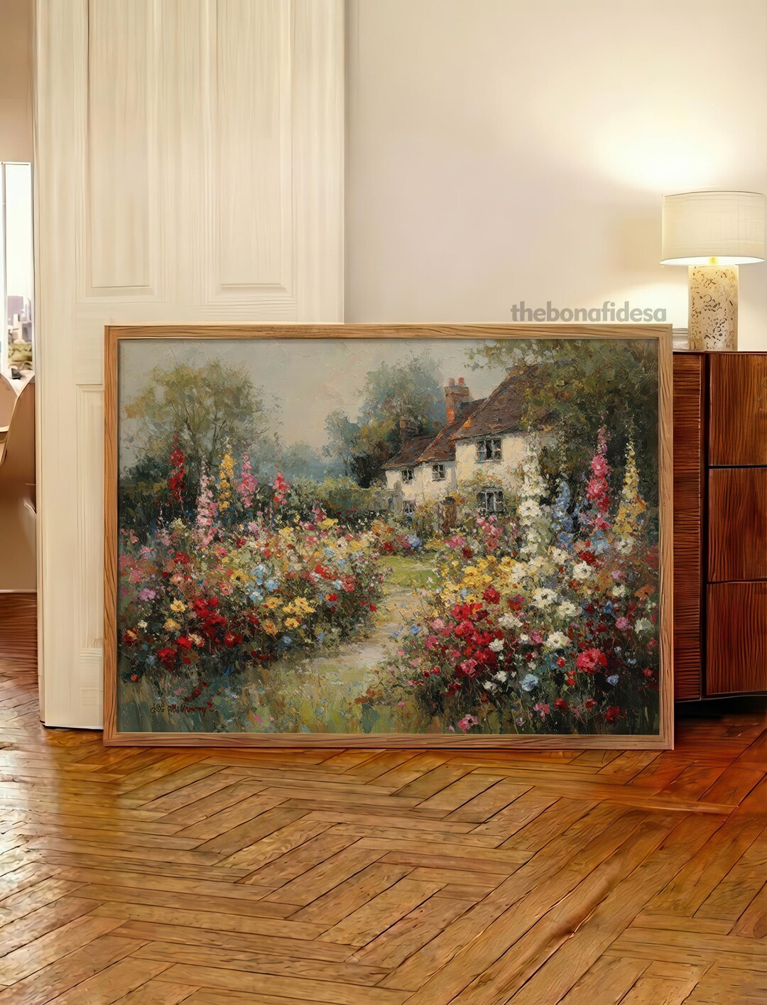 Printable Cottage Garden Wall Art, Spring Landscape Painting Print ...