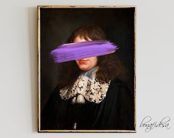 Stampa di ritratto surreale e alterato, opera d'arte eclettica da parete per galleria (download digitale)