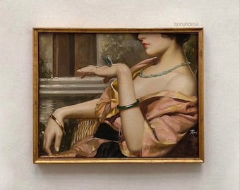 Stampa di ritratto di donna vintage, farfalla, arte murale eclettica (download digitale)