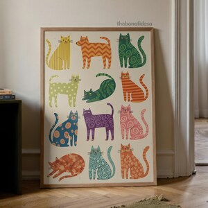 Illustration de chat fantaisiste, art pop abstrait (téléchargement numérique) image 11