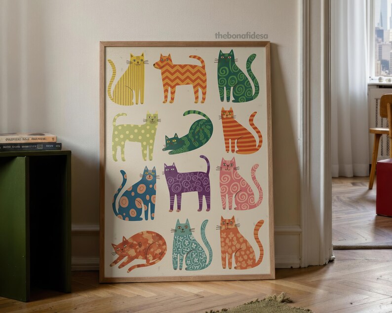 Illustration de chat fantaisiste, art pop abstrait (téléchargement numérique) image 11