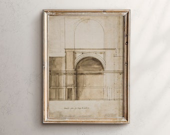 Vintage-Architekturskizze als Kunstdruck, Tuschezeichnung (Digitaler Download)