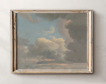 Clouds Vintage Painting, Landscape Painting, Apartment Aesthetic Art, Antique Art, Beautiful Sky, Cloudy Sky, Wall Decor, Printable Wall Art