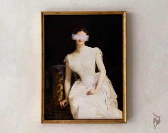 Altered Art Portrait Print, Vintage Rococo Style, Maximalist Wall Decor (Digital Download)