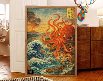 Japanese Octopus Ukiyo-e Art Print, Sea Monster Tentacle Poster (Digital Download)