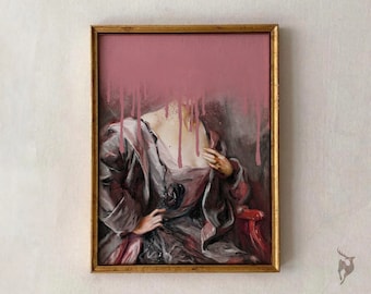Funky Baroque Art Print, Pink Drip Portrait (Digital Download)