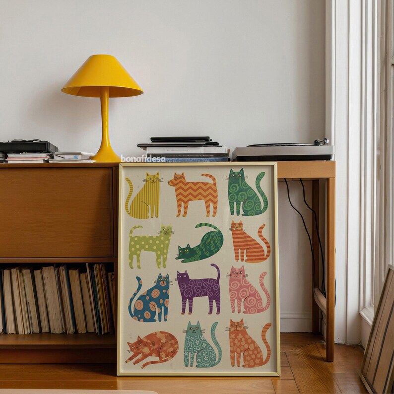 Illustration de chat fantaisiste, art pop abstrait (téléchargement numérique) image 16