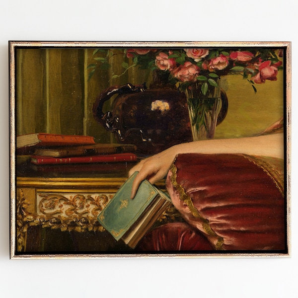 Library Gifts, Library Decor, Colorful Vintage Painting, Moody Floral Art, Dark Academia Decor, Light Academia Decor, Colorful Bedroom Decor