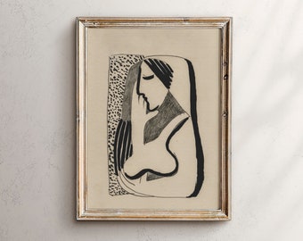 Antique Neutral Figure Sketch / Drawing Vintage Study PRINTABLE / Digital Art Print