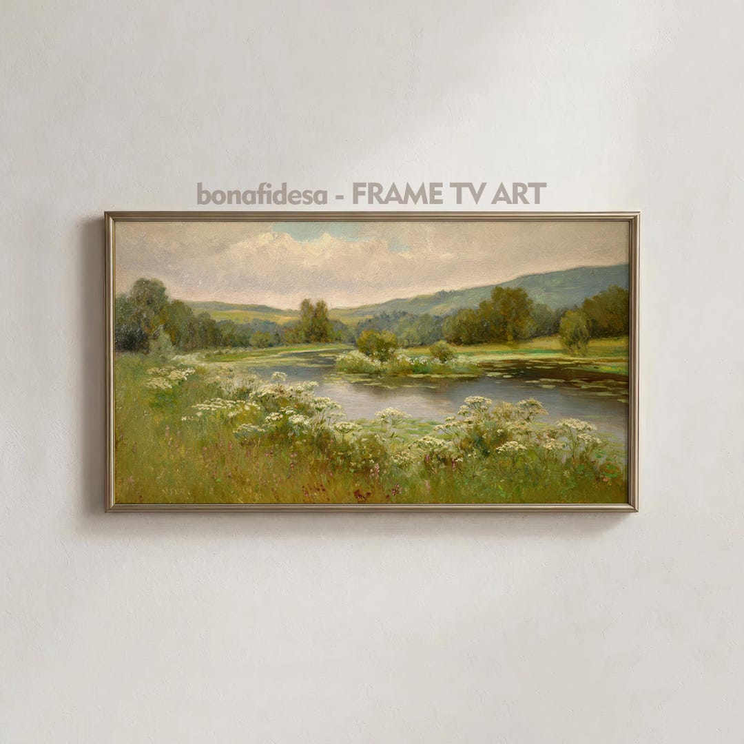 Summer Landscape Frame TV Art, Countryside River Scene With Wildflowers ...