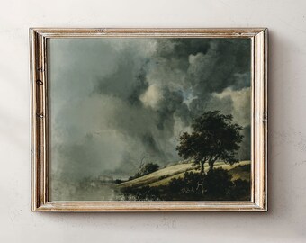 Surreal Landscape Oil Painting, Vintage Hillside Print (Digital Download)