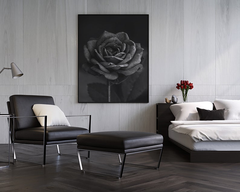 Black Rose Print Black Rose Wall Art Black Rose Wall Decor Etsy