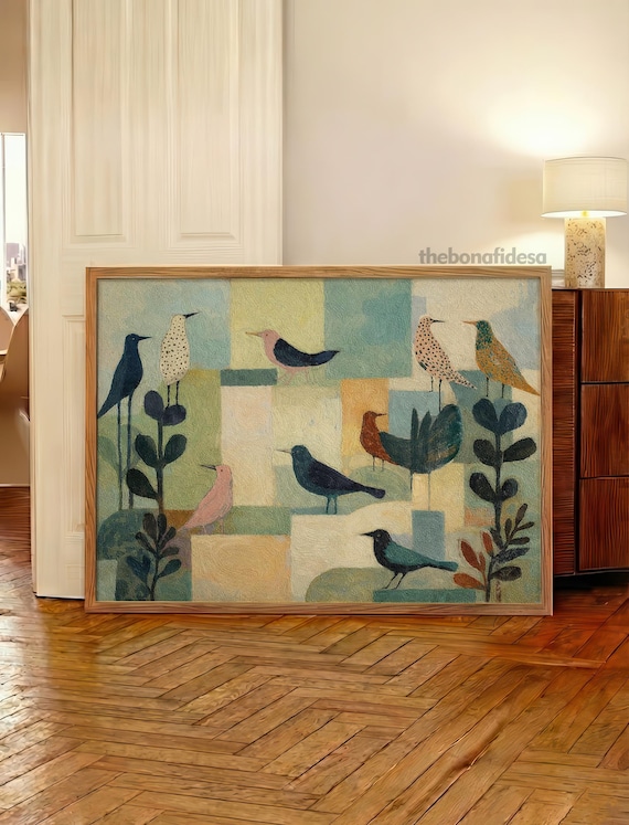 Whimsical Birds Art Print: Colorful Illustration, Modern Folk Decor