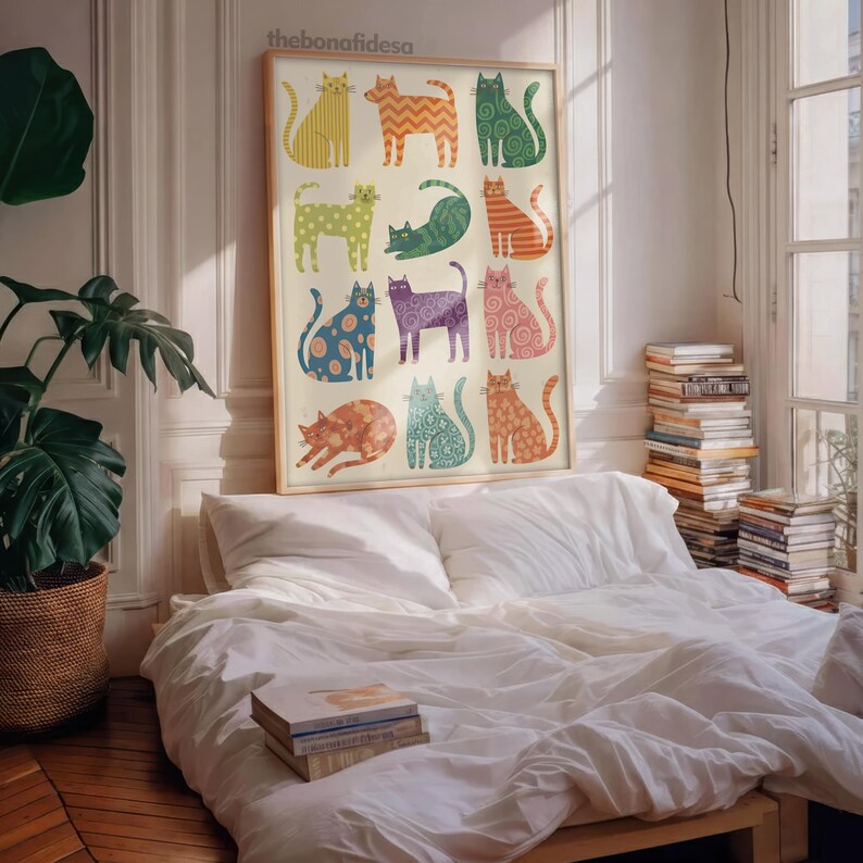 Illustration de chat fantaisiste, art pop abstrait (téléchargement numérique) image 7