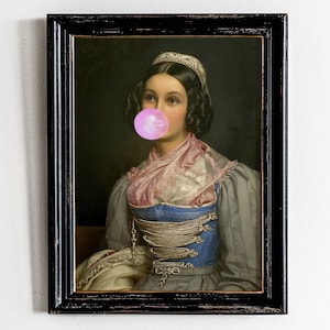 Maximalist Decor,Quirky Altered Art Portrait,Baroque Poster,Rococo Printable Wall Art,Eclectic Decor,Renaissance Print,Vintage Oil Painting