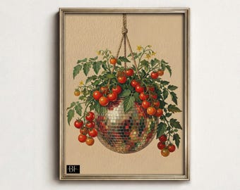 Disco Ball & Tomatoes Print: Funky Kitchen Wall Art
