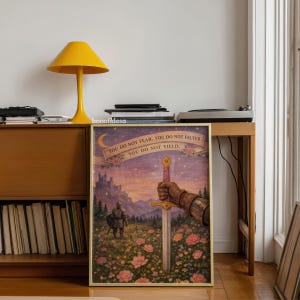 Fantasy Wall Art, Girly Book Lover Gift, Sword Art, Book Quote, Pink Print image 13