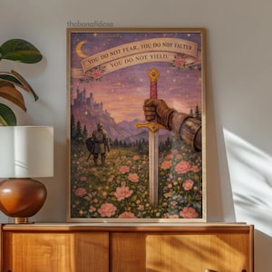 Fantasy Wall Art, Girly Book Lover Gift, Sword Art, Book Quote, Pink Print image 14