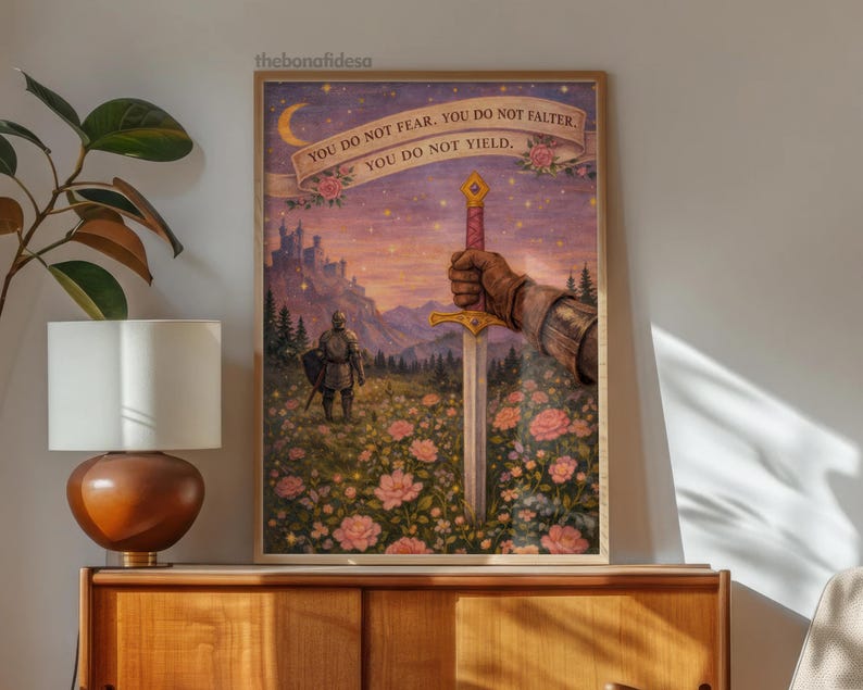 Fantasy Wall Art, Girly Book Lover Gift, Sword Art, Book Quote, Pink Print image 14