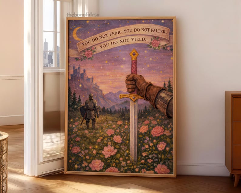 Fantasy Wall Art, Girly Book Lover Gift, Sword Art, Book Quote, Pink Print image 7