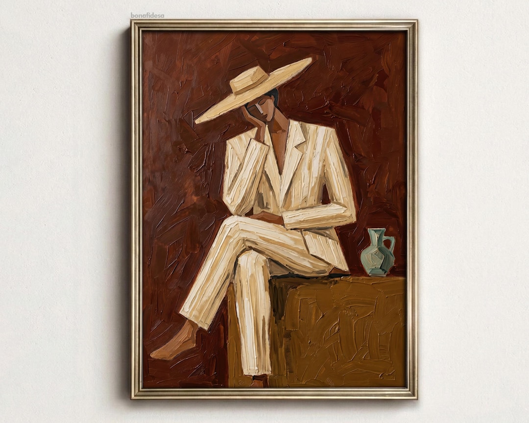 Large Abstract Woman Figure Painting Wabi Sabi Wall Art Retro Red ...