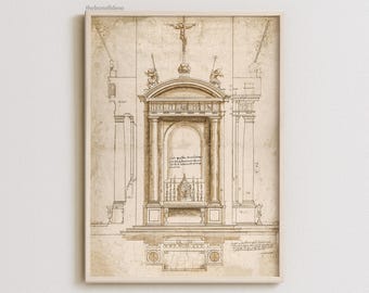 Vintage Architecture Sketch Print: Minimalist Line Art (Digital Download)
