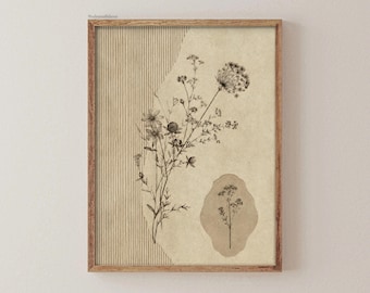 Illustrazione floreale botanica vintage da parete, stampabile, stile country francese.