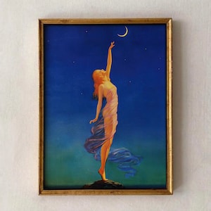 Surreal Woman Reaching for the Moon Art Print (Digital Download)