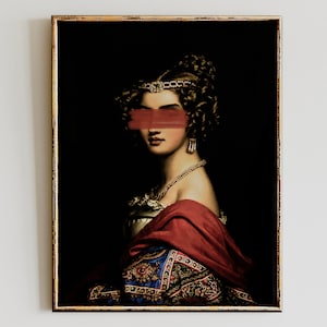 Funky Wandkunst, weibliche Wandkunst, verändertes Kunstporträt, lustige veränderte Kunst, schrullige Wandkunst, verändertes Wandbild, maximales Dekor