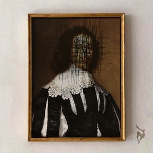 Dark Academia Decor, Moody Portrait Painting, Altered Art, Moody Wall Art, Light Printable Vintage, Digital Download, Dark Academia Room